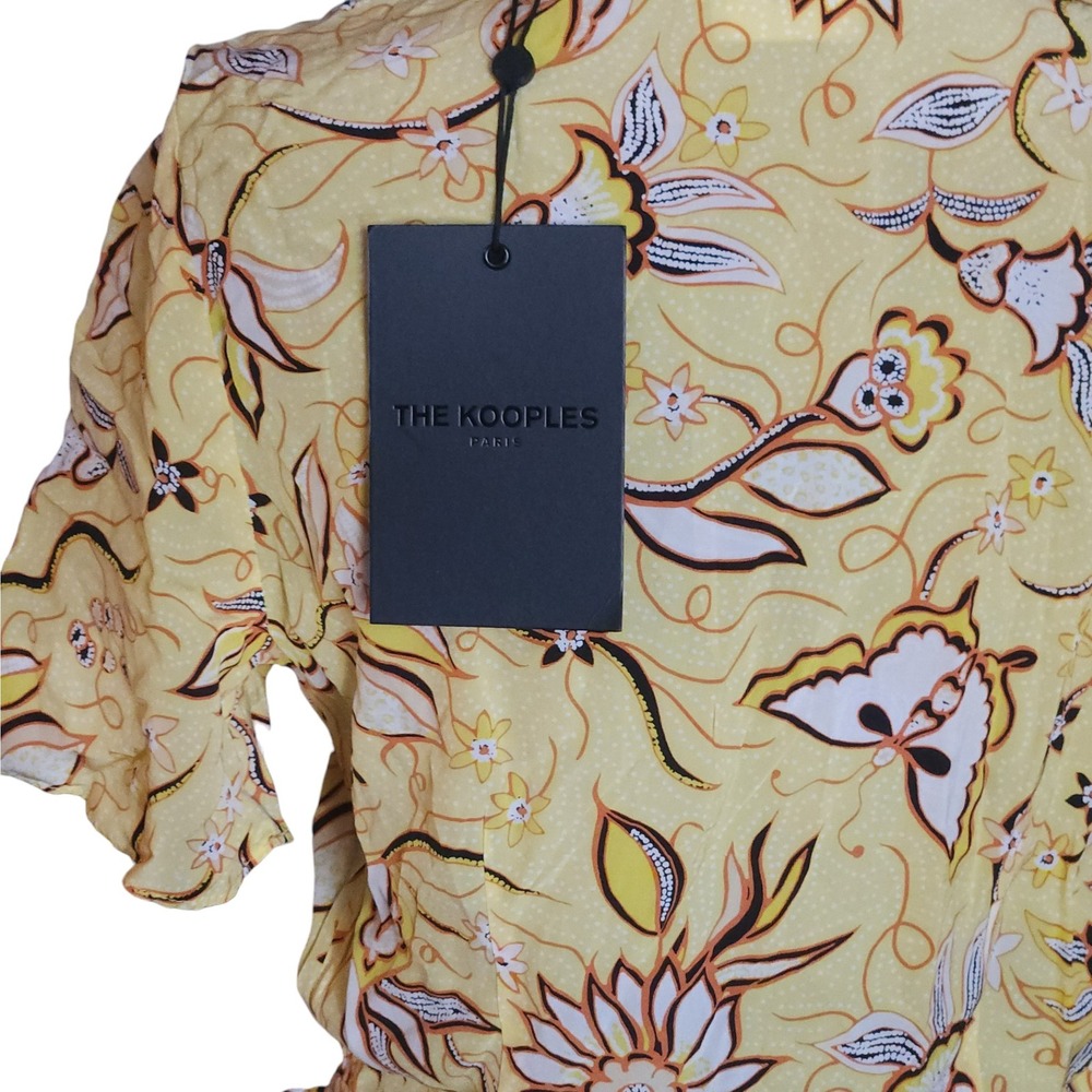 The Kooples Paris Yellow Floral Silky Dress Asymmetrical Ruffle Small NWT $320 - Picture 6 of 8